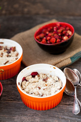Rhubarb, strawberry and cherry crumble
