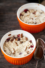 Rhubarb, strawberry and cherry crumble