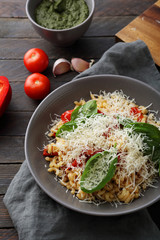 vegetarian pasta with cheese and tomatoes