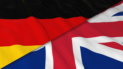 Flags of Germany and the United Kingdom - Split German Flag and British Flag 3D Illustration
