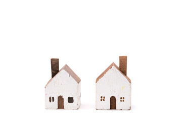 Miniature white wood house on white background
