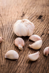 garlic on wood background