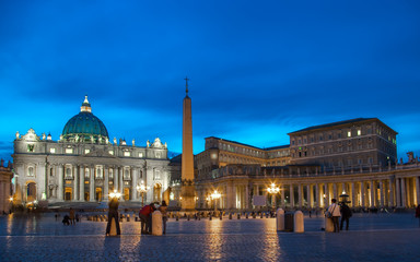 The Papal Basilica of Saint Peter in the Vatican (Basilica Papale di San Pietro in Vaticano). Night...