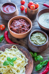 Tagliatelle with different kinds of sauce