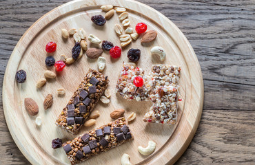 Granola bars with dried berries and chocolate