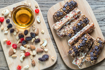Granola bars with dried berries and chocolate