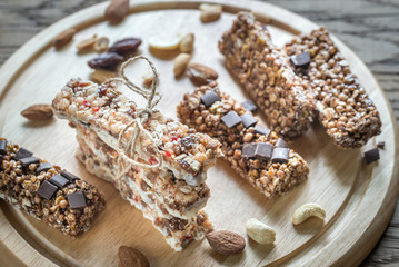 Granola bars with dried berries and chocolate