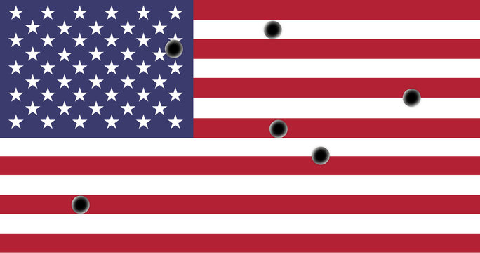 Gun Crime in the USA - Bullets Through the American Flag