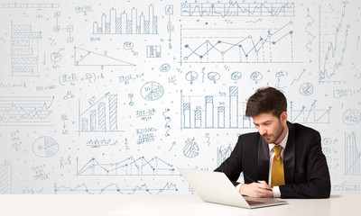 Businessman with diagram background