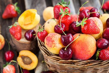 Fresh ripe summer berries and fruits