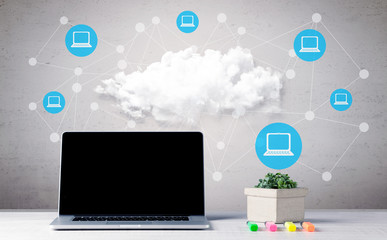 Business notebook on desk with computers