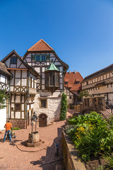 Wartburg Castle, Germany. Picturesque half-timbered buildings in the castle