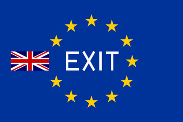 Flags of Europe and United Kingdom with word Exit