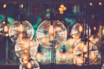 Beautiful luxury Retro edison light bulb decor glowing.