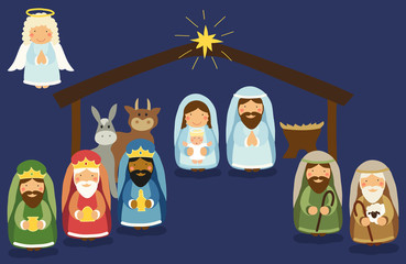 Cute hand drawn characters of Nativity scene can be used as Christmas school play banner