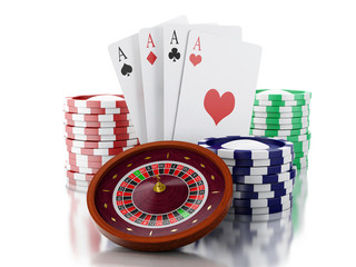 Obraz premium 3d Casino roulette wheel with chips.