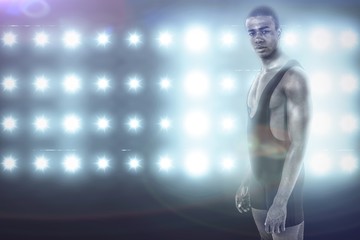 Fototapeta na wymiar Composite image of athlete standing on white background