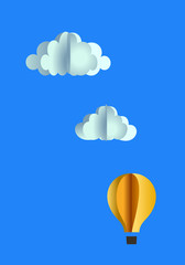 Origami pattern of clouds and balloon made of paper