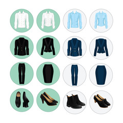 Vector illustration of corporate dress code. Office uniform. Icon with clothes for business people. Pair of black formal shoes. 