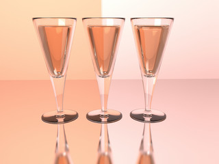 Champagne wine goblets 3D render