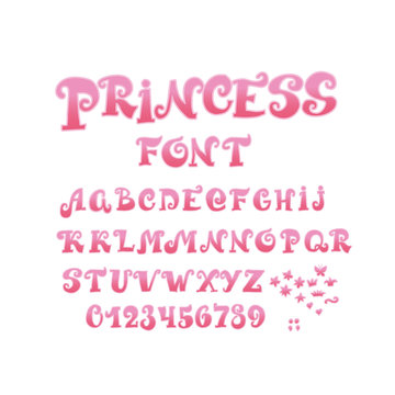 fairy tale princess ABC font. vector illustration