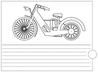 Coloring book with stylish bike and place for text