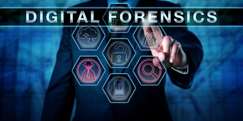 Crime Investigator Pressing DIGITAL FORENSICS