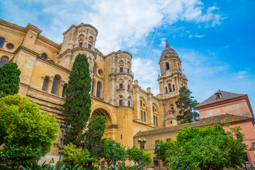 Fototapeta na wymiar Beautiful artistic Cathedral architecture of Malaga in Andalusia, Spain