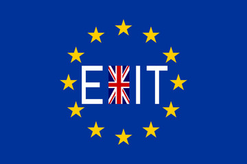 Flags of Europe and United Kingdom with word Exit
