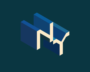 NY isometric 3D letter logo. three-dimensional stock vector alphabet font typography design.