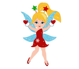 Illustration of a winter Christmas fairy in flight