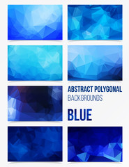 Triangulated abstract background in blue colour, set of backgrounds with low polygons motive