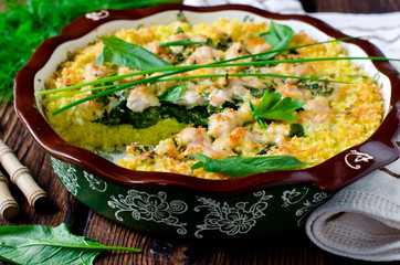Casserole millet, spinach and chicken