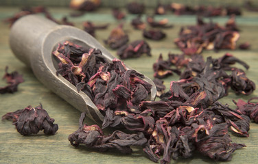 Jamaica flower on wooden table