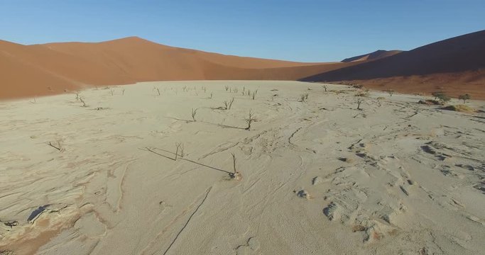 4K Aerial view of Dead vlei  - a white clay pan inside the Namib-Naukluft National Park 