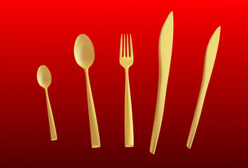 Cutlery set with Fork, Knife and Spoon isolated vector