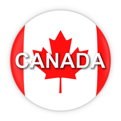 Canadian Flag Button with Canada Text 3D Illustration