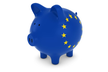 Euro Currency Concept - European Union Flag Piggy Bank 3D Illustration