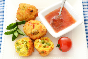 Vegetable Pakoras with sweet chili sauce