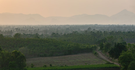 Sunset from Phetchabun Mountains , on the lumkong dam in Thailan