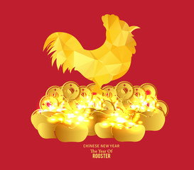 Chinese New Year golden coin and red packet background.