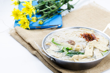 Vietnamese noodle on white ground table - selected focus