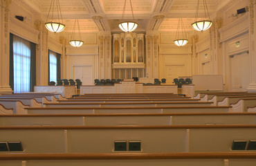 Mormon chapel interior Salt Lake Utah.