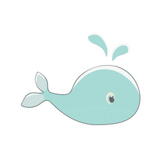 Blue whale cartoon isolated over white background. vector