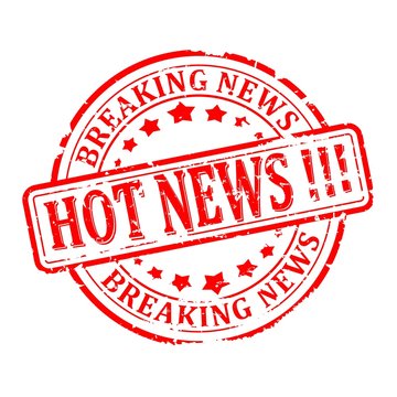 Damaged round red stamp with the words - hot news, breaking news - vector eps
