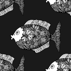 Seamless background of abstract fish