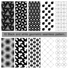 Collection of black and white geometric seamless pattern.