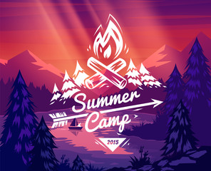 Summer camp typography design on vector background - 114283425