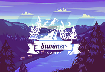 Summer camp typography design on vector background