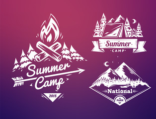 Summer camp and national park  typography design on colored background